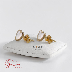 Златни обеци сърца със седеф 14К (585) на винт – Sezam Jewelry