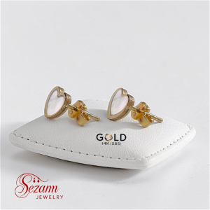 Златни обеци сърца със седеф 14К (585) на винт – Sezam Jewelry