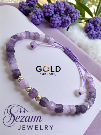 Гривна от аметист с елементи от 14K злато – ръчна изработка | Sezam Jewelry
