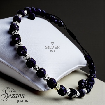 Гривна от естествен слънчев камък  и сребро 925 – ръчна изработка