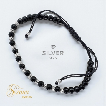 Гривна с черни камъни и Сребро 925 (4 мм)