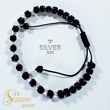 Гривна със синьо-лилав слънчев камък и сребро 925