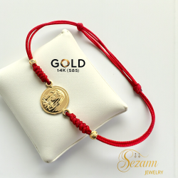 Гривна с ръчно плетен конец и златен елемент Богородица 14 К