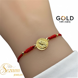 Гривна с ръчно плетен конец и златен елемент Богородица 14 К