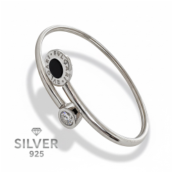 Сребърна гривна 925 в стил Булгари с черна декоративна вложка | Дамска гривна