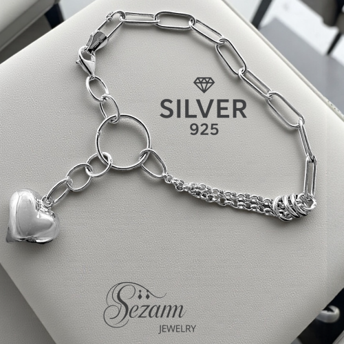 Сребърна гривна 925 с висулка сърце – елегантен символ на любов и стил | Sezam Jewelry