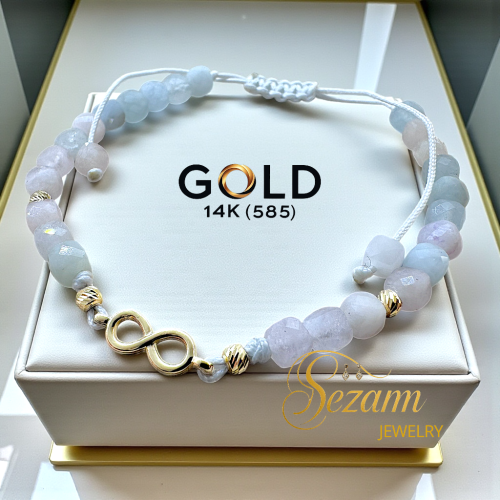 Гривна с аквамарин и 14K злато „Безкрайност“ – ръчна изработка | Sezam Jewelry