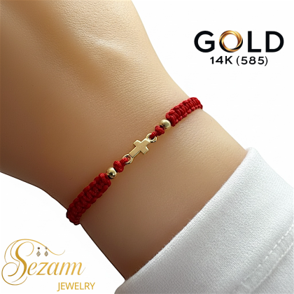 Гривна с златно кръстче 14K (585) – ръчна изработка