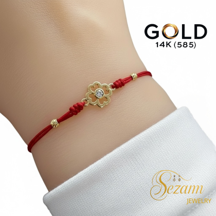 Ръчно плетена гривна със златна детелина с вградено камъче – 14K злато (585)