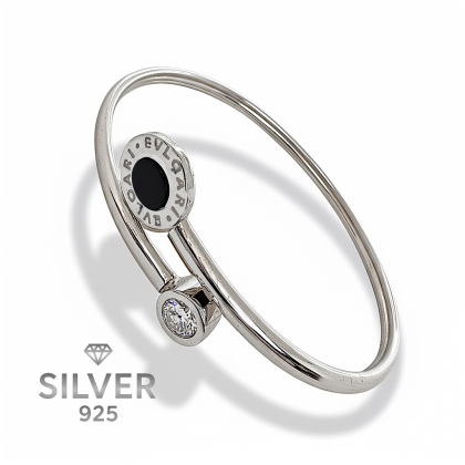 Сребърна гривна 925 в стил Булгари с черна декоративна вложка | Дамска гривна