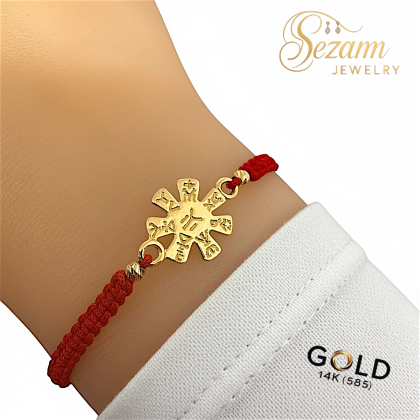 Гривна с Плиска розета от злато 14K и макраме верижка – български символ