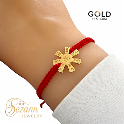 Плетена макраме гривна със златна розета 14K (585) – розета 17 мм, червена или черна