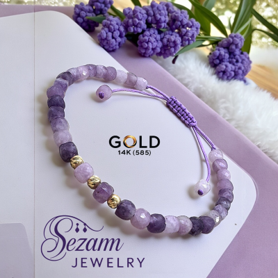 Гривна от аметист с елементи от 14K злато – ръчна изработка | Sezam Jewelry