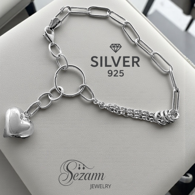 Сребърна гривна 925 с висулка сърце – елегантен символ на любов и стил | Sezam Jewelry