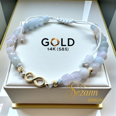 Гривна с аквамарин и 14K злато „Безкрайност“ – ръчна изработка | Sezam Jewelry