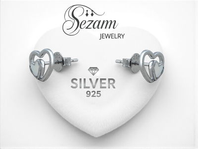 сребърен комплект 925  – колие и обеци сърце и седеф