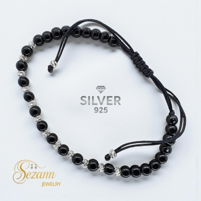 Гривна с черни камъни и Сребро 925 (4 мм)