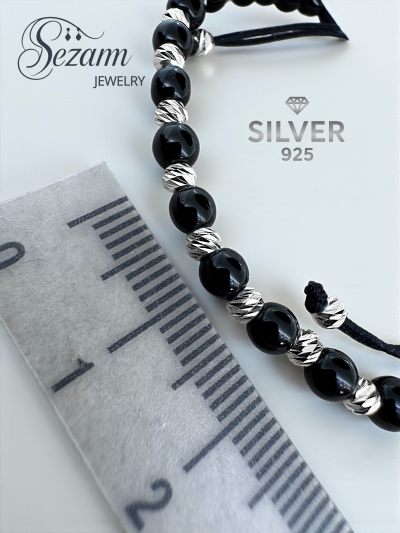 Гривна с черни камъни и Сребро 925 (4 мм)