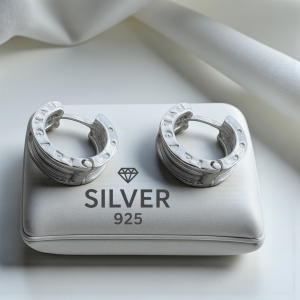 Елегантни масивни халки от сребро 925 с релефен декоративен надпис и модерна визия. 