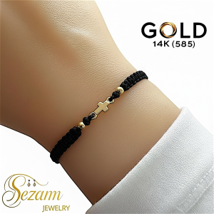 Гривна с златно кръстче 14K (585) – ръчна изработка