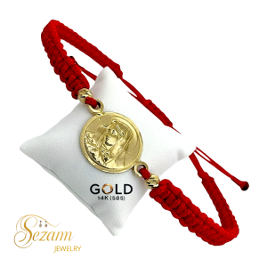 Гривна с ръчно плетен конец и златен елемент Богородица 14 К