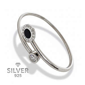 Сребърна гривна 925 в стил Булгари с черна декоративна вложка | Дамска гривна