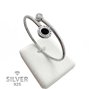 Сребърна гривна 925 в стил Булгари с черна декоративна вложка | Дамска гривна