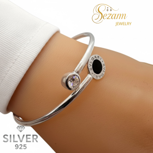 Сребърна гривна 925 в стил Булгари с черна декоративна вложка | Дамска гривна