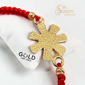 Гривна с Плиска розета от злато 14K и макраме верижка – български символ