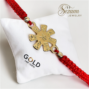 Гривна с Плиска розета от злато 14K и макраме верижка – български символ