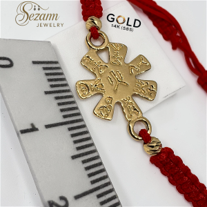 Гривна с Плиска розета от злато 14K и макраме верижка – български символ