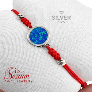 дамска червена макраме гривна със син опал и сребро 925