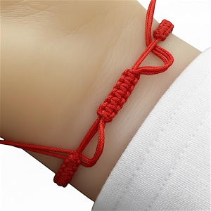 дамска червена макраме гривна със цвете  от сребърни мъниста