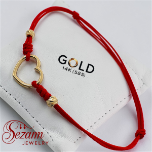 Гривна с червен конец и златно сърце 14K (585) | Sezam Jewelry