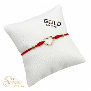Гривна с червен конец и златно сърце 14K (585) | Sezam Jewelry