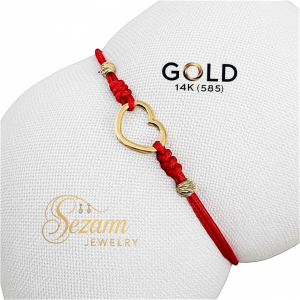 Гривна с червен конец и златно сърце 14K (585) | Sezam Jewelry