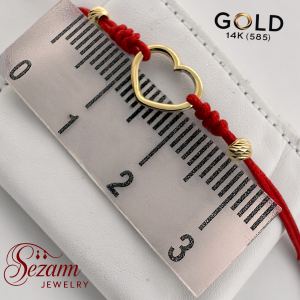 Гривна с червен конец и златно сърце 14K (585) | Sezam Jewelry