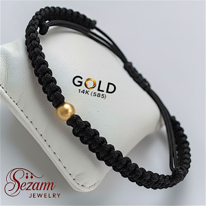 Плетена гривна с гладко златно топче 14K (585) – макраме, червена или черна