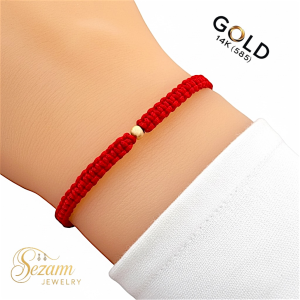 Плетена гривна с гладко златно топче 14K (585) – макраме, червена или черна