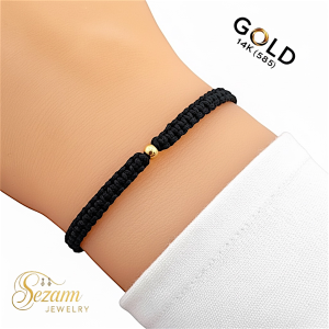 Плетена гривна с гладко златно топче 14K (585) – макраме, червена или черна