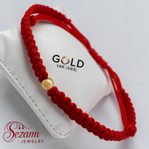 Плетена гривна с гладко златно топче 14K (585) – макраме, червена или черна