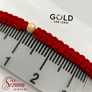 Плетена гривна с гладко златно топче 14K (585) – макраме, червена или черна