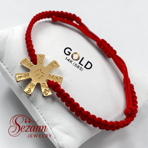 Плетена макраме гривна със златна розета 14K (585) – розета 17 мм, червена или черна