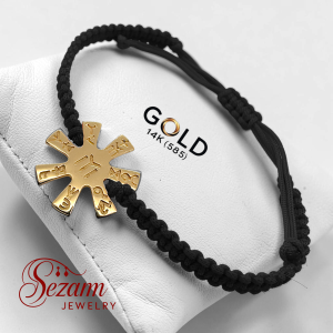 Плетена макраме гривна със златна розета 14K (585) – розета 17 мм, червена или черна