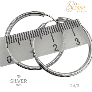 Сребърни обеци халки – 25 мм диаметър, 3 мм ширина