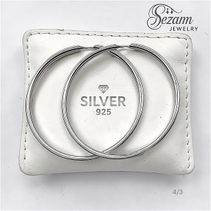 Сребърни обеци халки 925 – 40 мм / 3 мм, дамски модел с квадратна линия