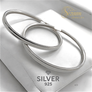 Сребърни обеци халки 925 – 40 мм / 3 мм, дамски модел с квадратна линия