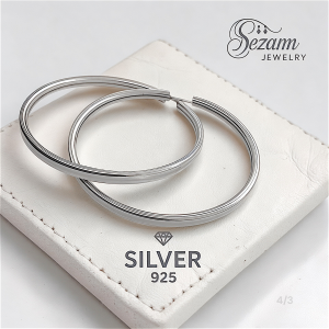 Сребърни обеци халки 925 – 40 мм / 3 мм, дамски модел с квадратна линия